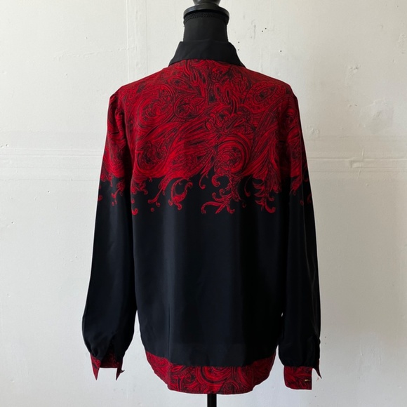 Leslie Fay red and black, long sleeve button down shirt - Picture 4 of 15